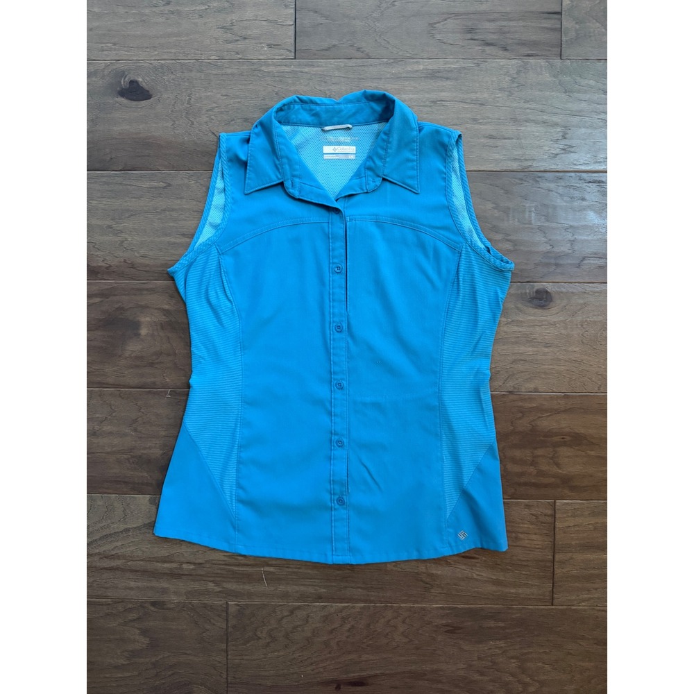 Columbia Sleeveless Shirt Womens Large Blue Polyester Solid Outdoor Omni-Shade